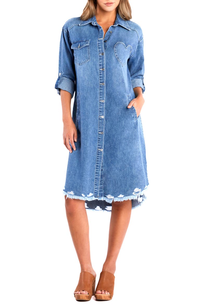 Heart Pocket Denim Shirtdress, Main, color, VINTAGE DENIM