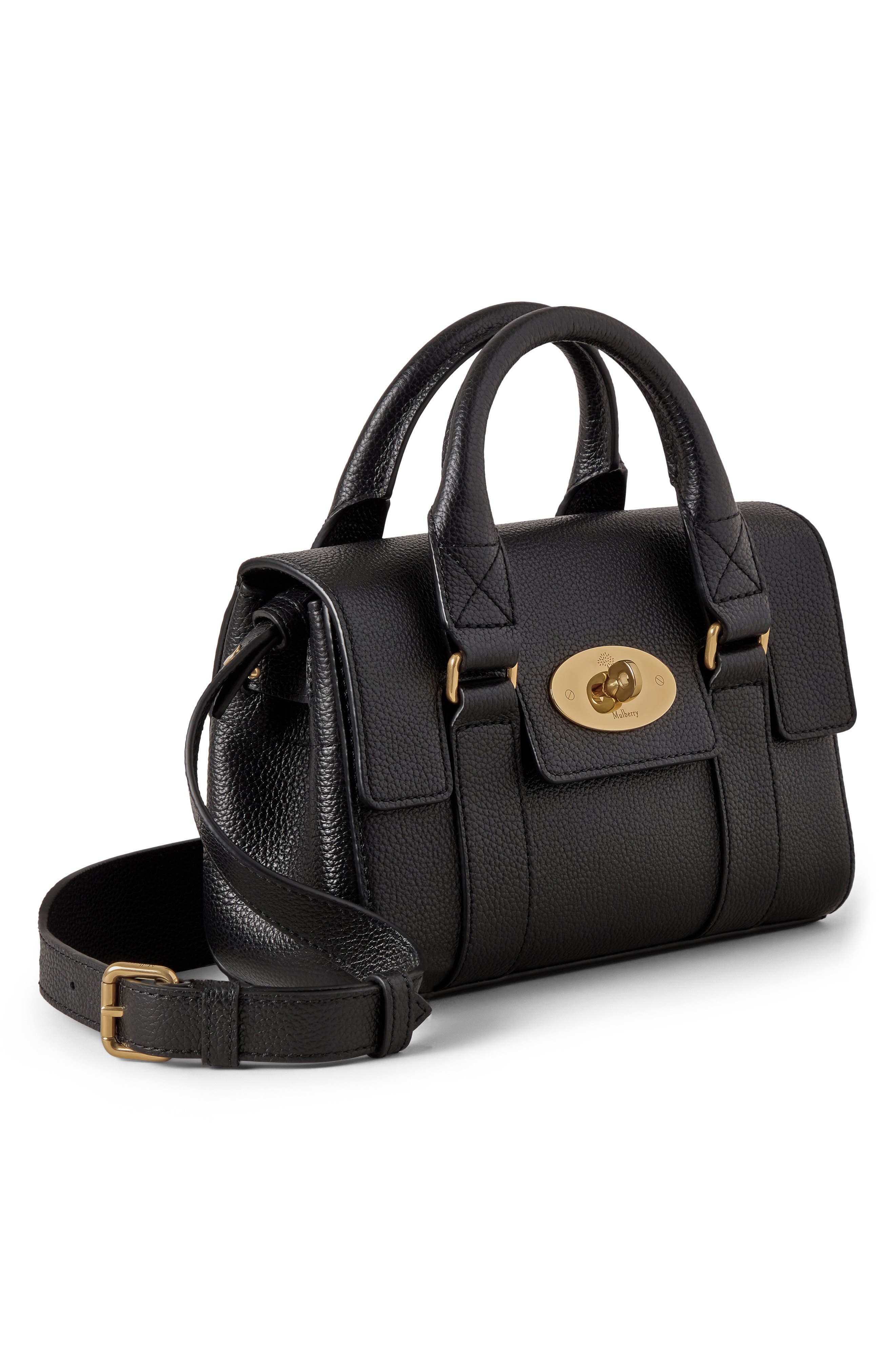 Mulberry Mini Bayswater Grained Leather Handbag, Alternate, color, Black
