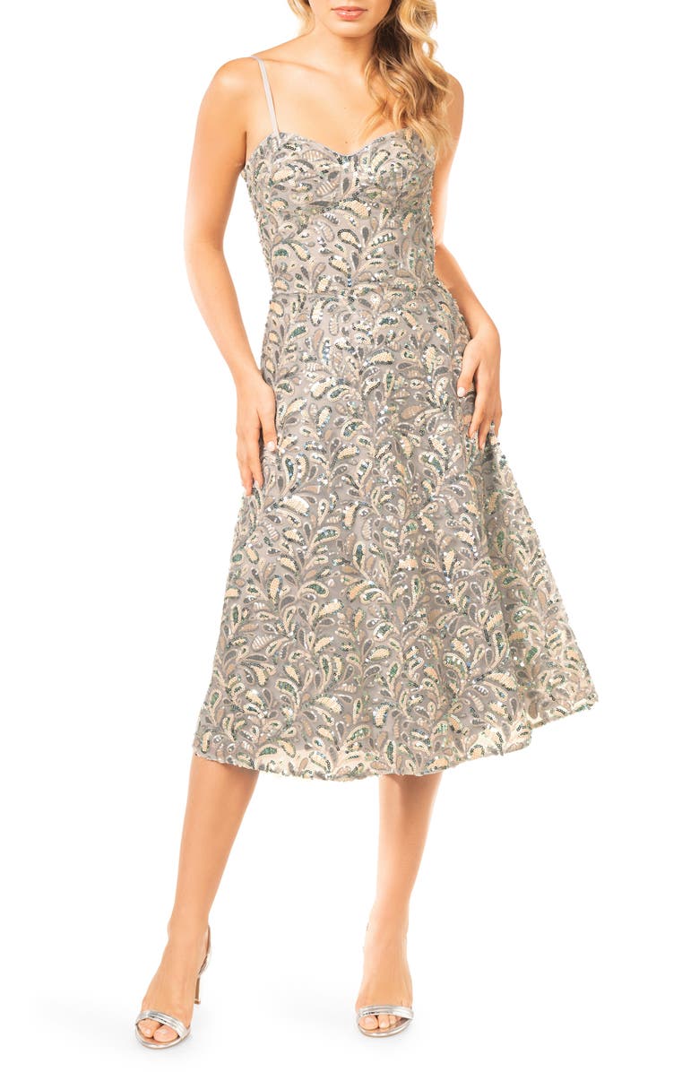 Dress the Population Carlita Sequin Midi Dress, Main, color, 
