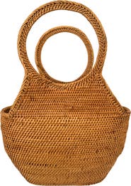 PINK HALEY Lora Rattan Beach Tote