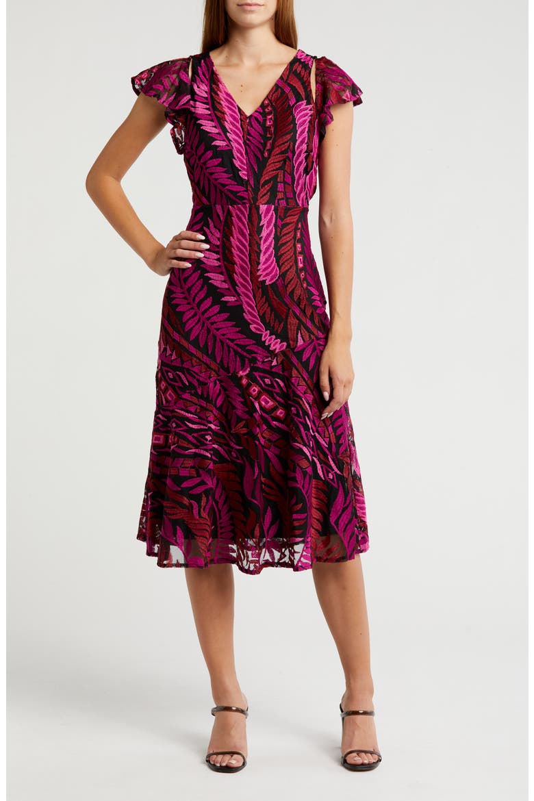Laurel Embroidered Leaf Dress, Main, color, DARK PINK