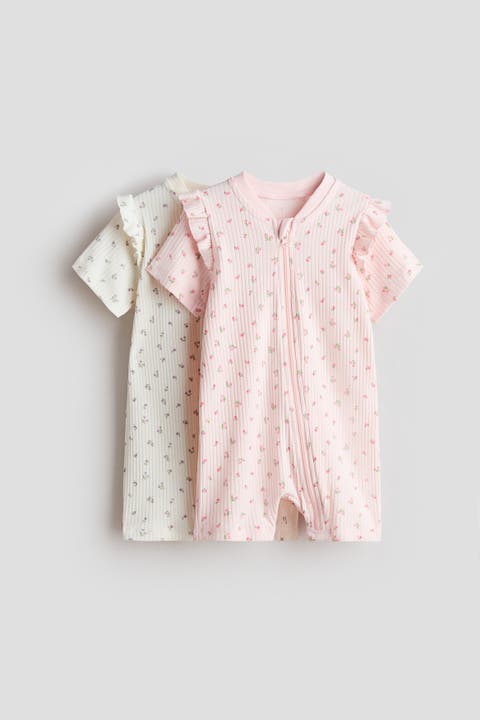 2-pack Frill-trimmed Cotton Sleepsuits
