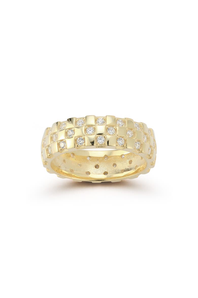 14K Gold Plate Sterling Silver Cubic Zirconia Checkered Ring, Main, color, GOLD