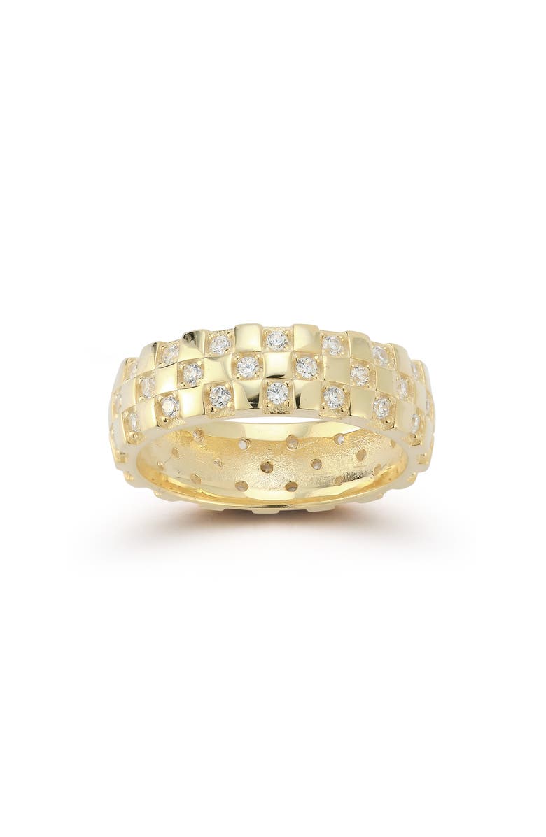 CHLOE AND MADISON 14K Gold Plate Sterling Silver Cubic Zirconia Checkered Ring, Main, color, Gold