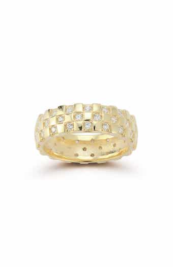 CHLOE AND MADISON 14K Gold Plate Sterling Silver Cubic Zirconia Checkered Ring