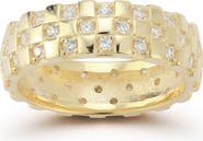 CHLOE AND MADISON 14K Gold Plate Sterling Silver Cubic Zirconia Checkered Ring