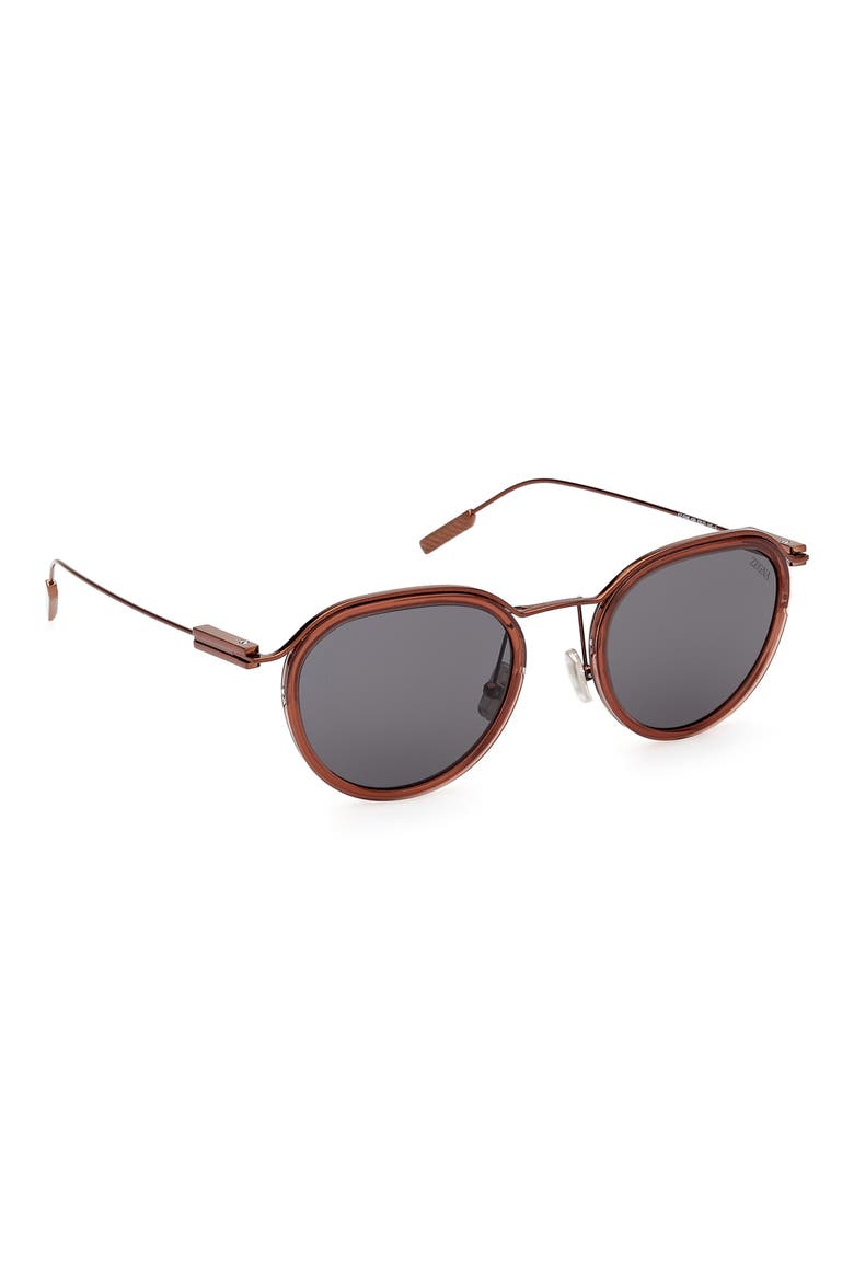 51mm Round Sunglasses, Alternate, color, SHINY LIGHT BROWN / SMOKE