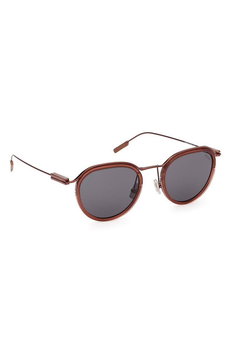 ZEGNA 51mm Round Sunglasses, Alternate, color, Shiny Light Brown / Smoke