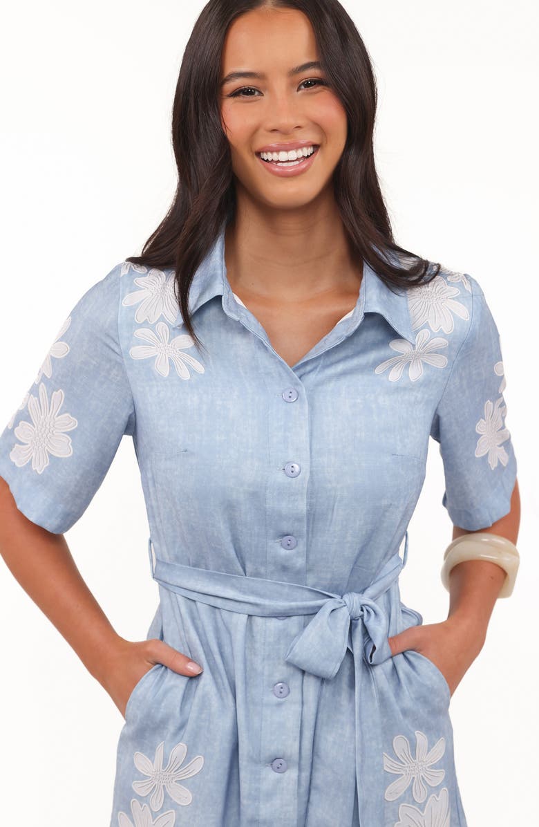 Petal & Pup Connie Linen Blend Belted Shirtdress, Alternate, color, Blue