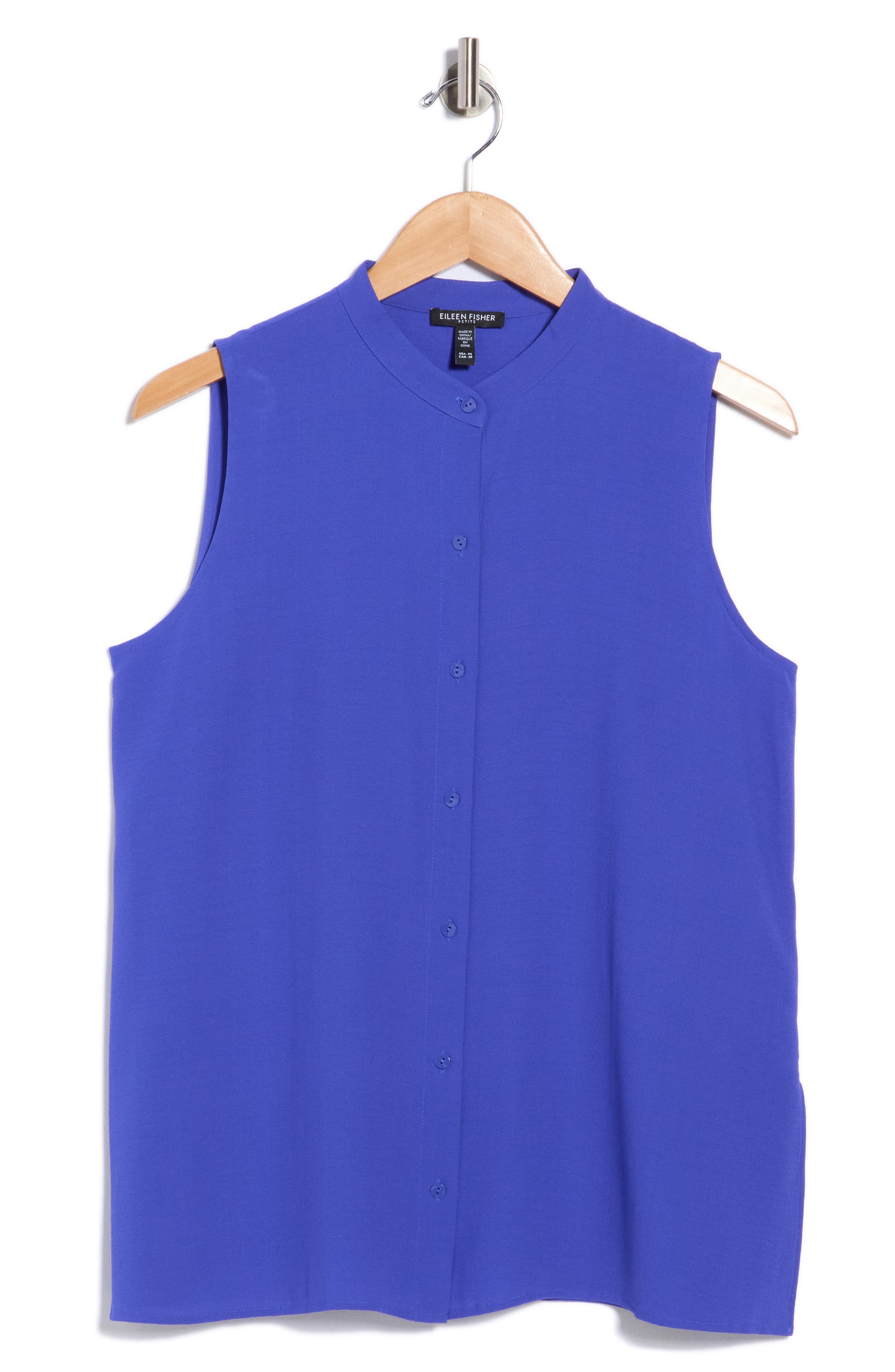 Sleeveless Silk Button-Up Shirt