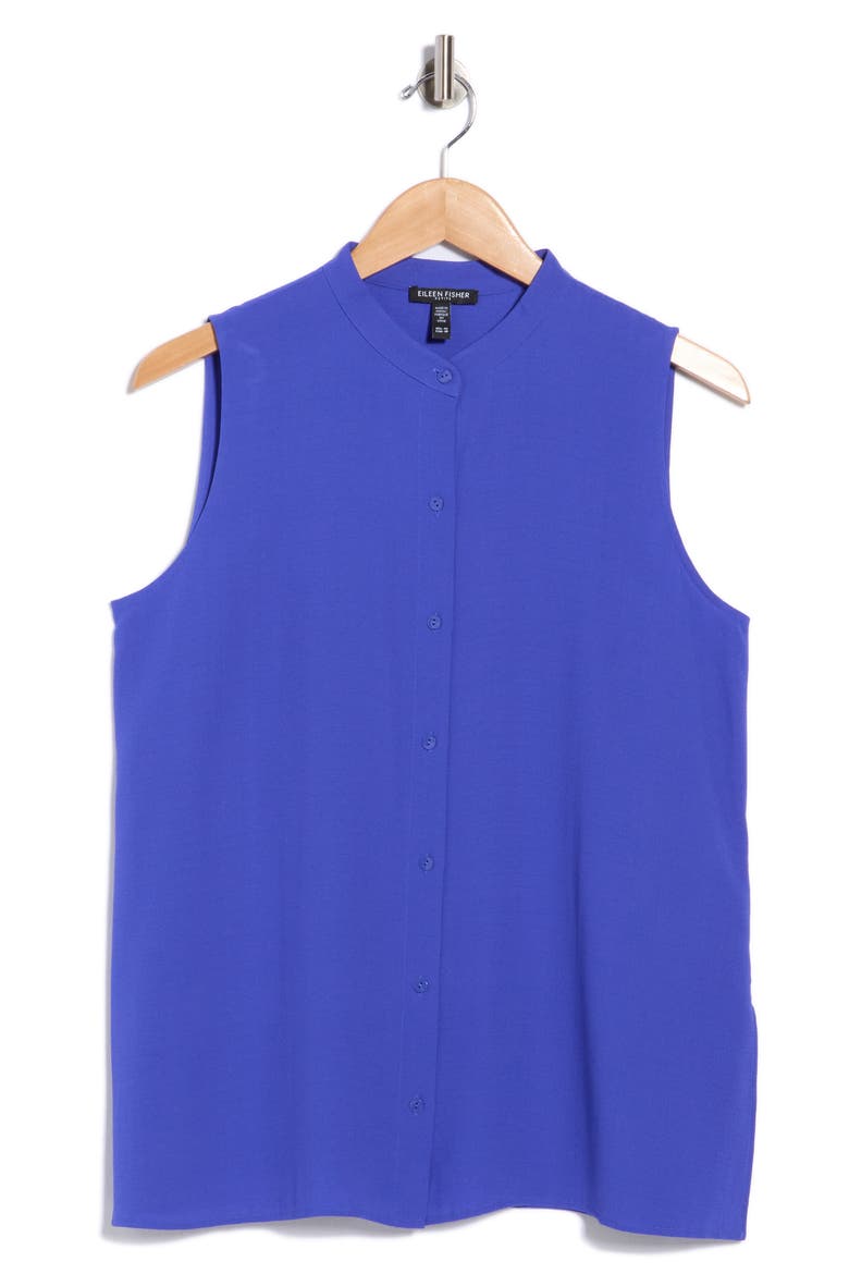 Sleeveless Silk Button-Up Shirt, Main, color, ROYAL