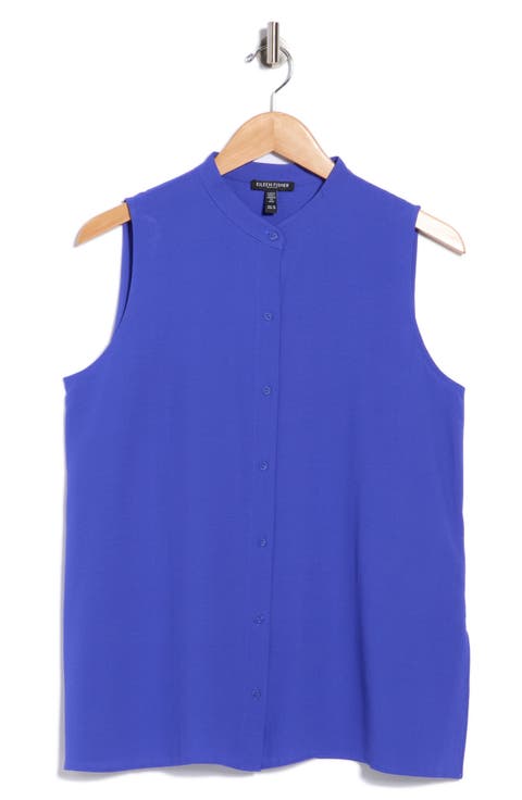 Sleeveless Silk Button-Up Shirt