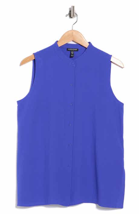 Sleeveless Silk Button-Up Shirt