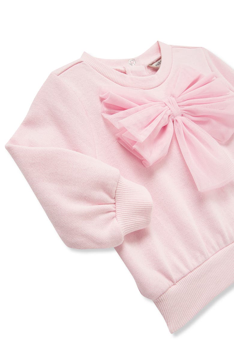 Habitual Kids Tulle Bow Sweatshirt & Ruffle Sweatpants Set, Alternate, color, Light Pink