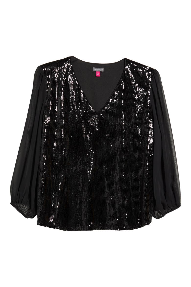 Sequin Long Sleeve Top, Main, color, RICH BLACK
