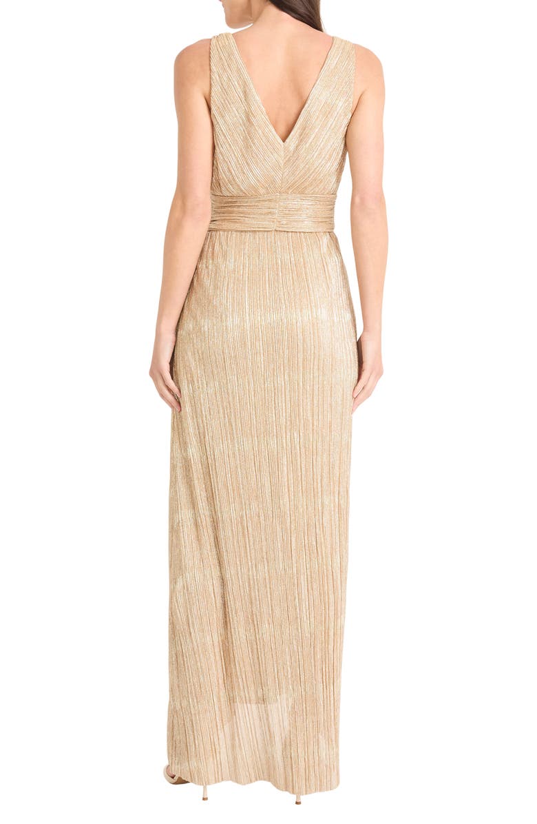 Maggy London Textured Metallic Side Ruched Gown, Alternate, color, Gold