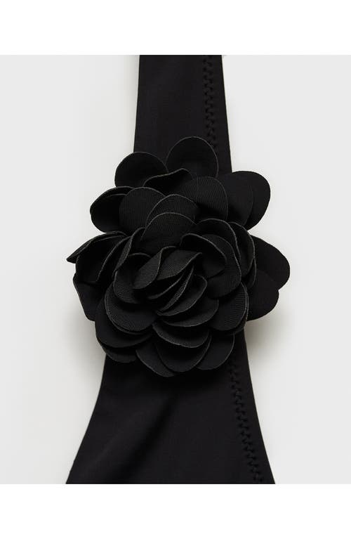 Mango Flower Detail Halter One-piece Swimsuit In Black
