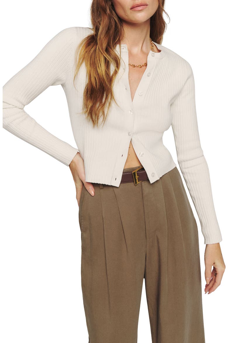 Joanne Crop Organic Cotton Blend Rib Cardigan, Main, color, FIOR DI LATTE