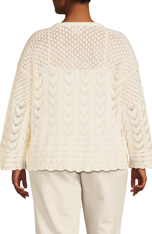 Lands' End Cotton Boucle Pointelle Notch Neck Sweater