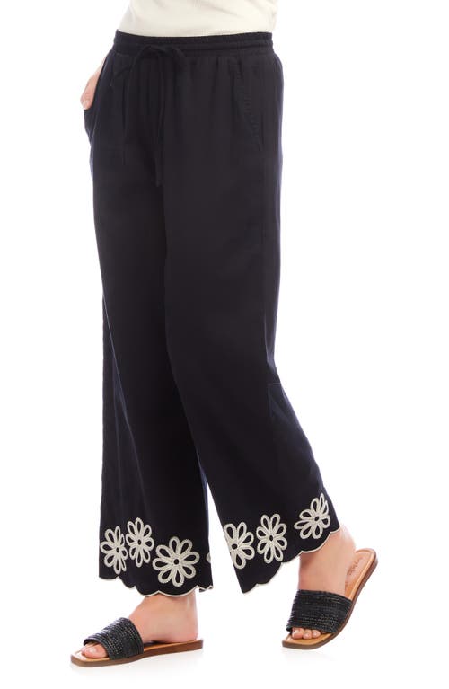 Karen Kane Embroidered Scallop Drawstring Cotton Pants