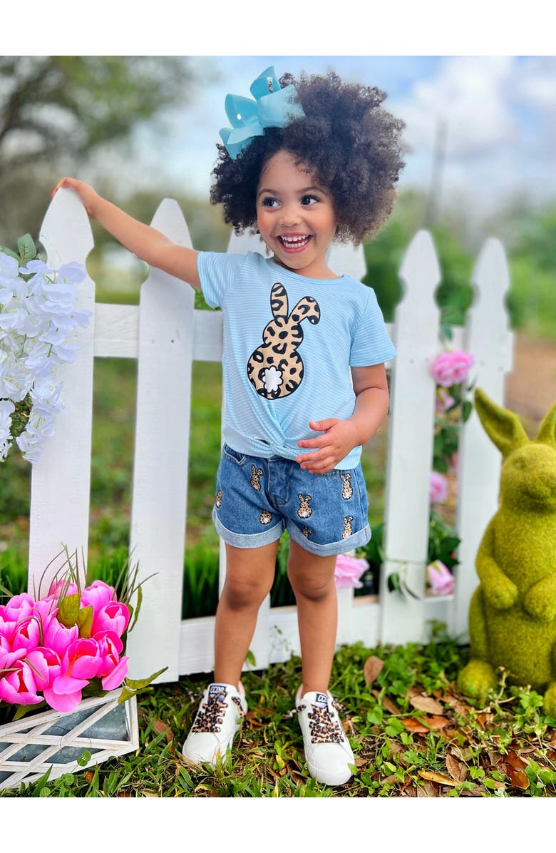 Mia Belle Girls Girls Stripes and Spots Bunny Denim Shorts Set, Alternate, color, Blue