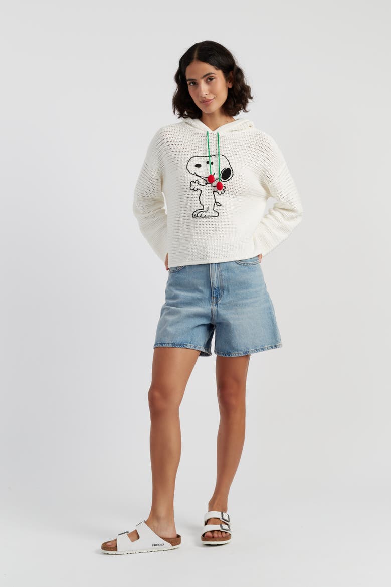 Cotton Snoopy Crochet Hoodie, Alternate, color, Cream