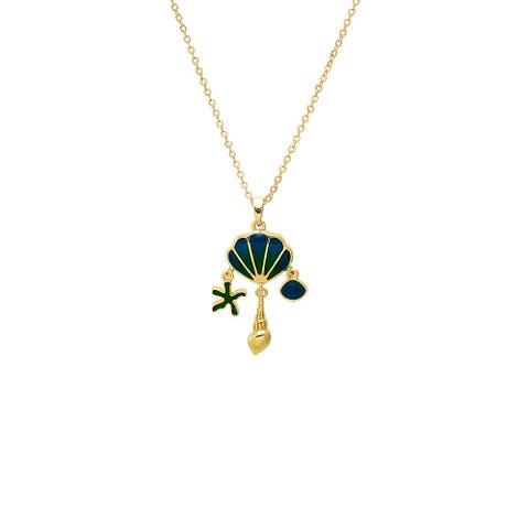 Enamel Seashell Charm Pendant Necklace