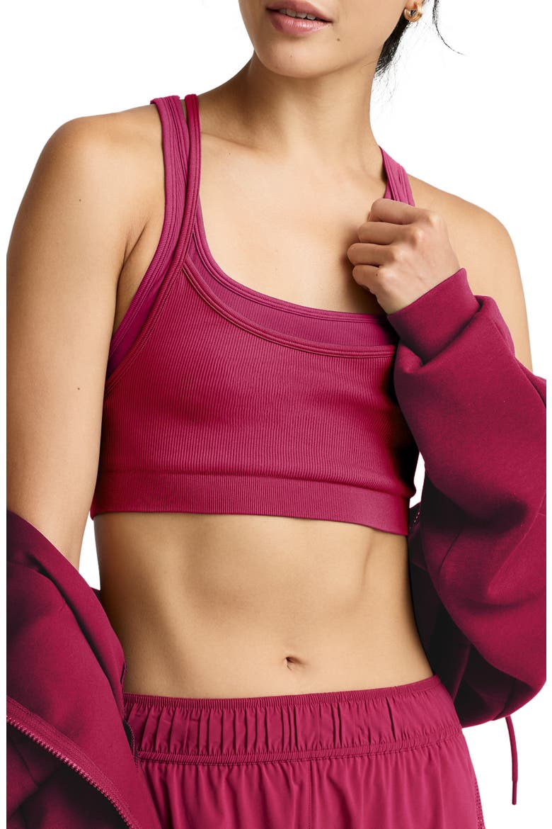 Seamless Moves Layered Sports Bra, Main, color, SANGRIA