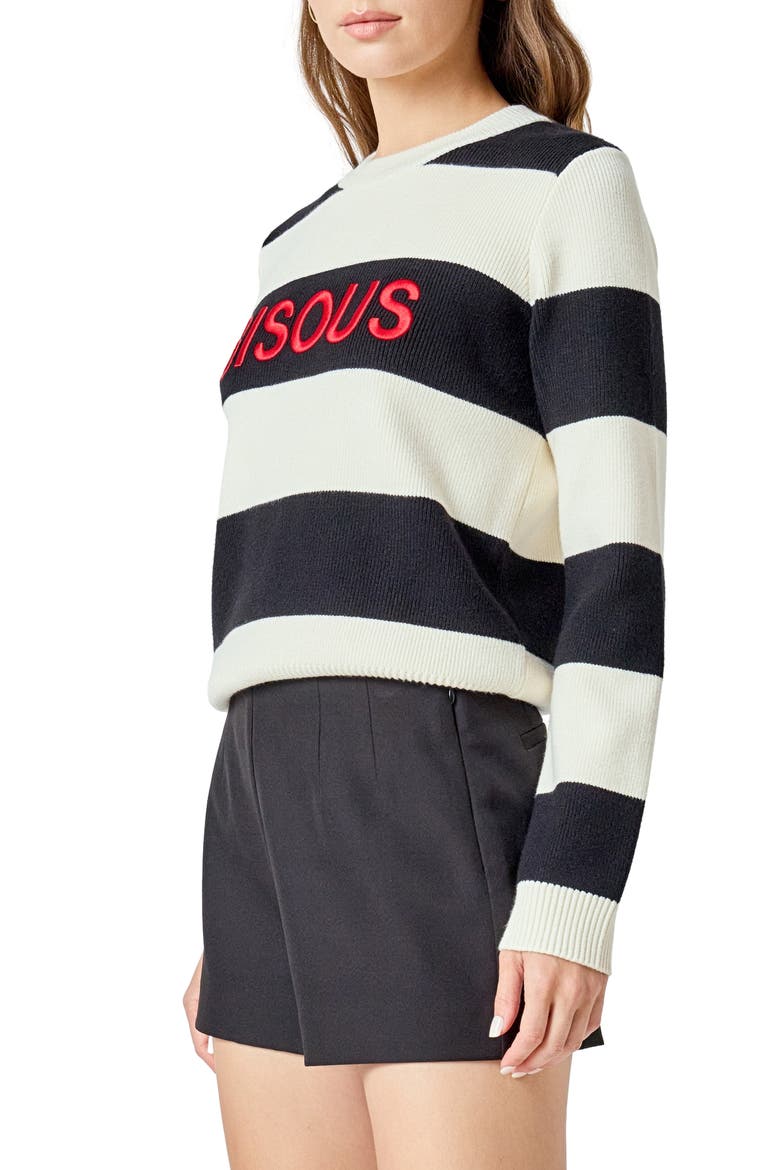 Bisous Stripe Sweater, Alternate, color, BLACK/ CREAM