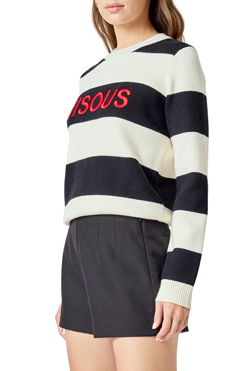 Endless Rose Bisous Stripe Sweater, Alternate, color, Black/ Cream