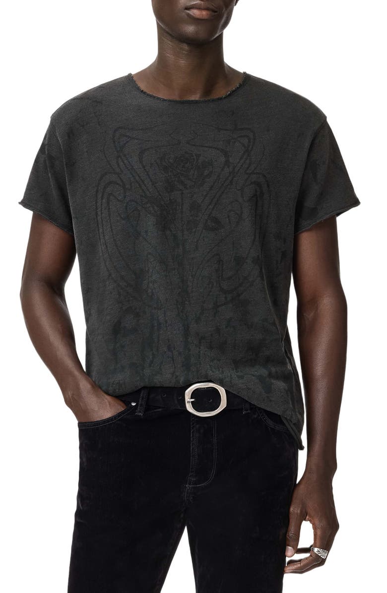 John Varvatos Relaxed Fit Raw Edge Organic Cotton T-Shirt, Main, color, Charcoal