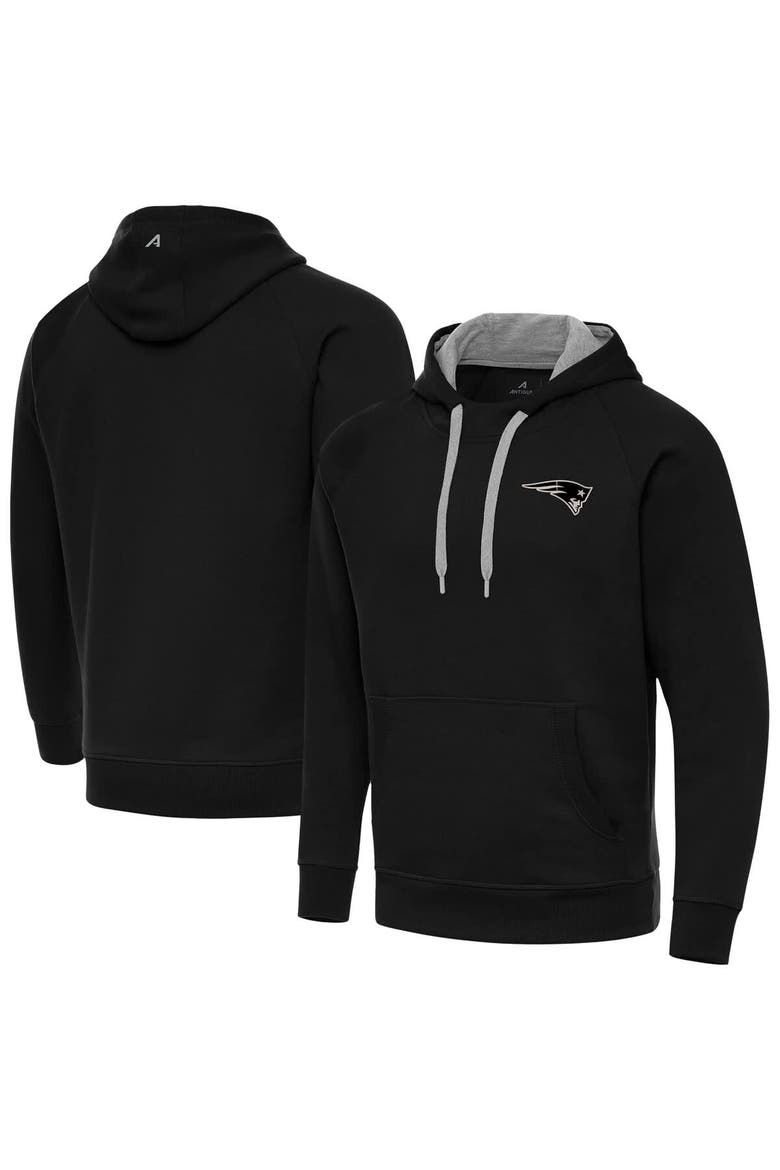 Men's Antigua Black New England Patriots Brushed Carbon Victory Pullover Hoodie, Main, color, Black
