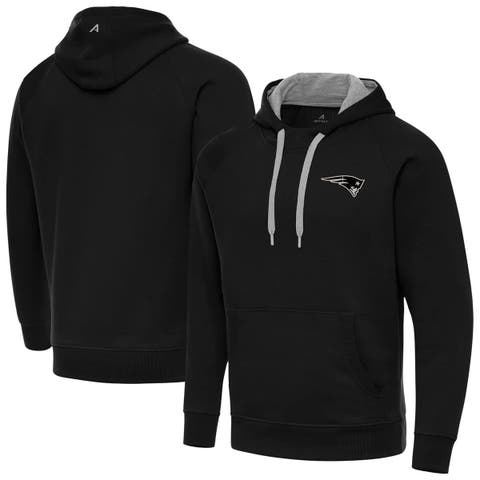 Men's Antigua Black New England Patriots Brushed Carbon Victory Pullover Hoodie