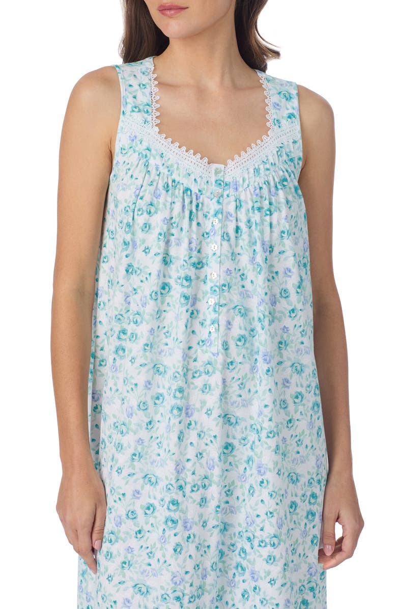 Eileen West Sleeveless Cotton Nightgown, Alternate, color, Aquamult
