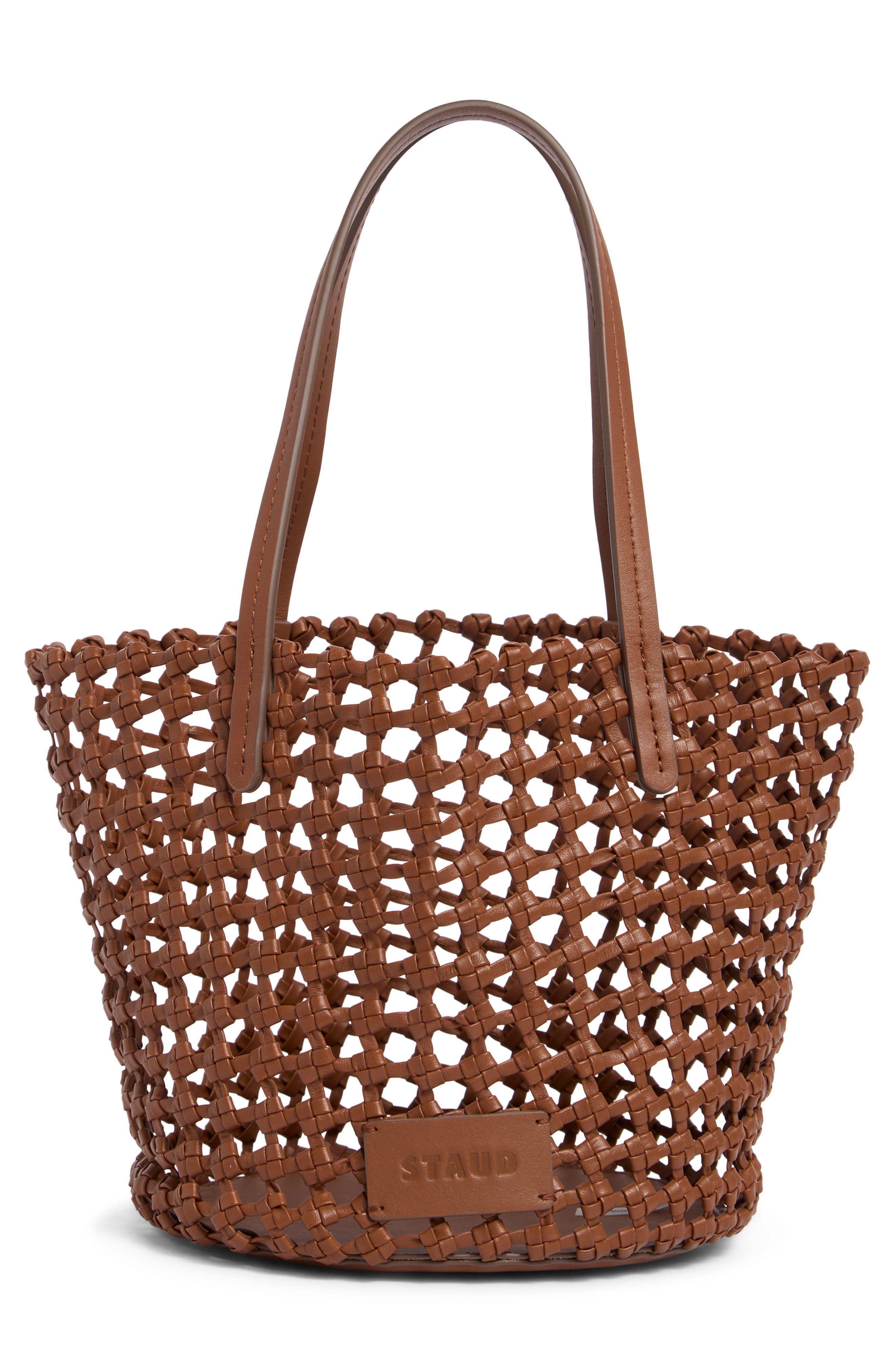 STAUD Caro Leather Bucket Bag, Alternate, color, Tan