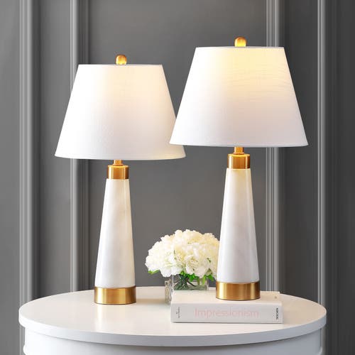 Jonathan Y Travis 26.5" Marble/iron Gold Modern Column Led Table Lamp, White In White