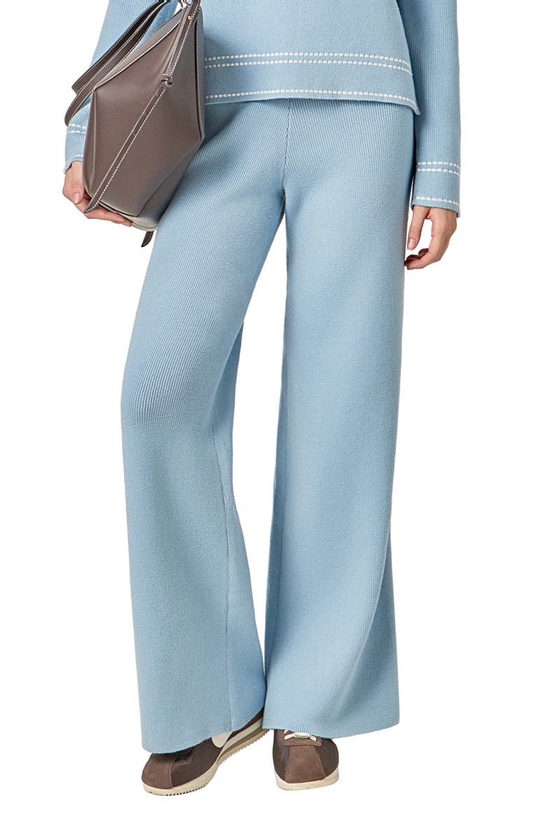 Stitch Detail Wide Leg Knit Pants, Main, color, SLATE BLUE