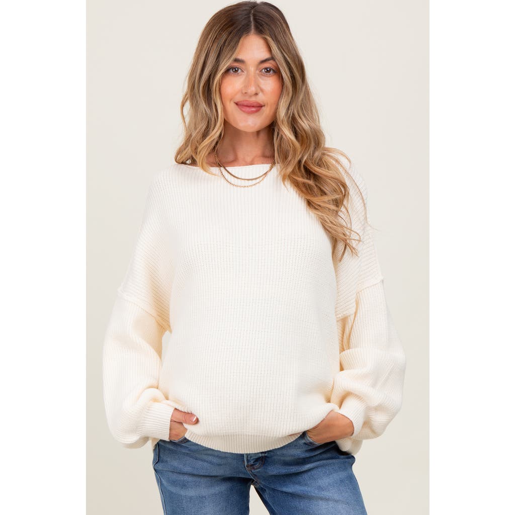 Pinkblush Balloon Sleeve Boat Neck Knit Sweater In White