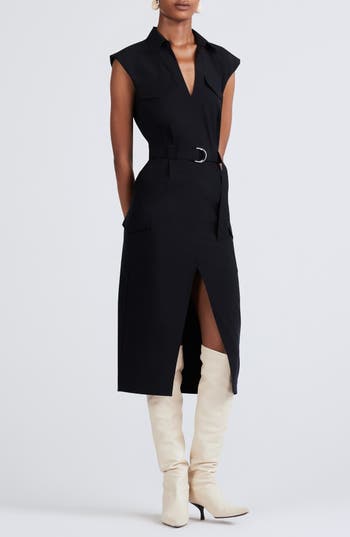 Derek Lam 10 Crosby Womens Collar Removeable Belt Shirtdress In Black