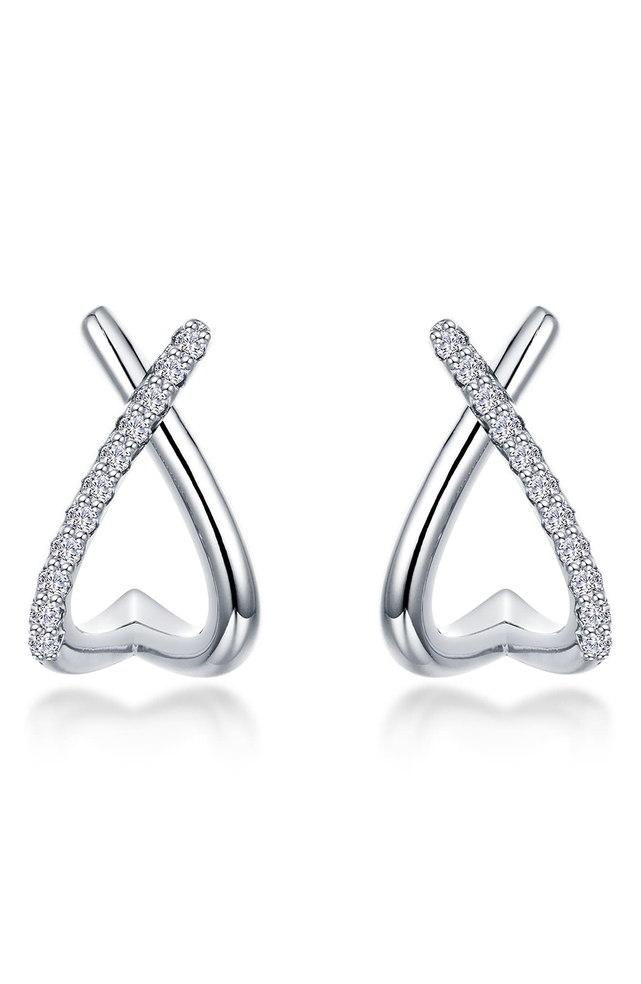 Crisscross Heart Simulated Diamond Hoop Earrings