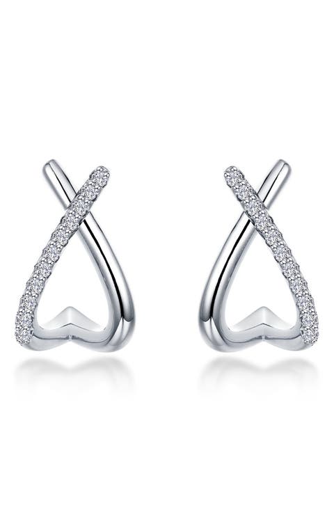Crisscross Heart Simulated Diamond Hoop Earrings