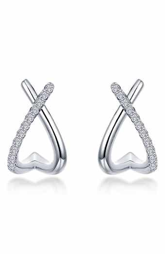 Crisscross Heart Simulated Diamond Hoop Earrings