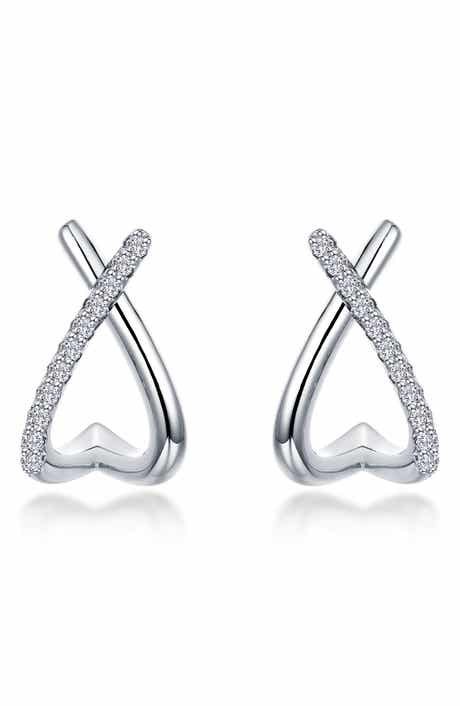 Crisscross Heart Simulated Diamond Hoop Earrings