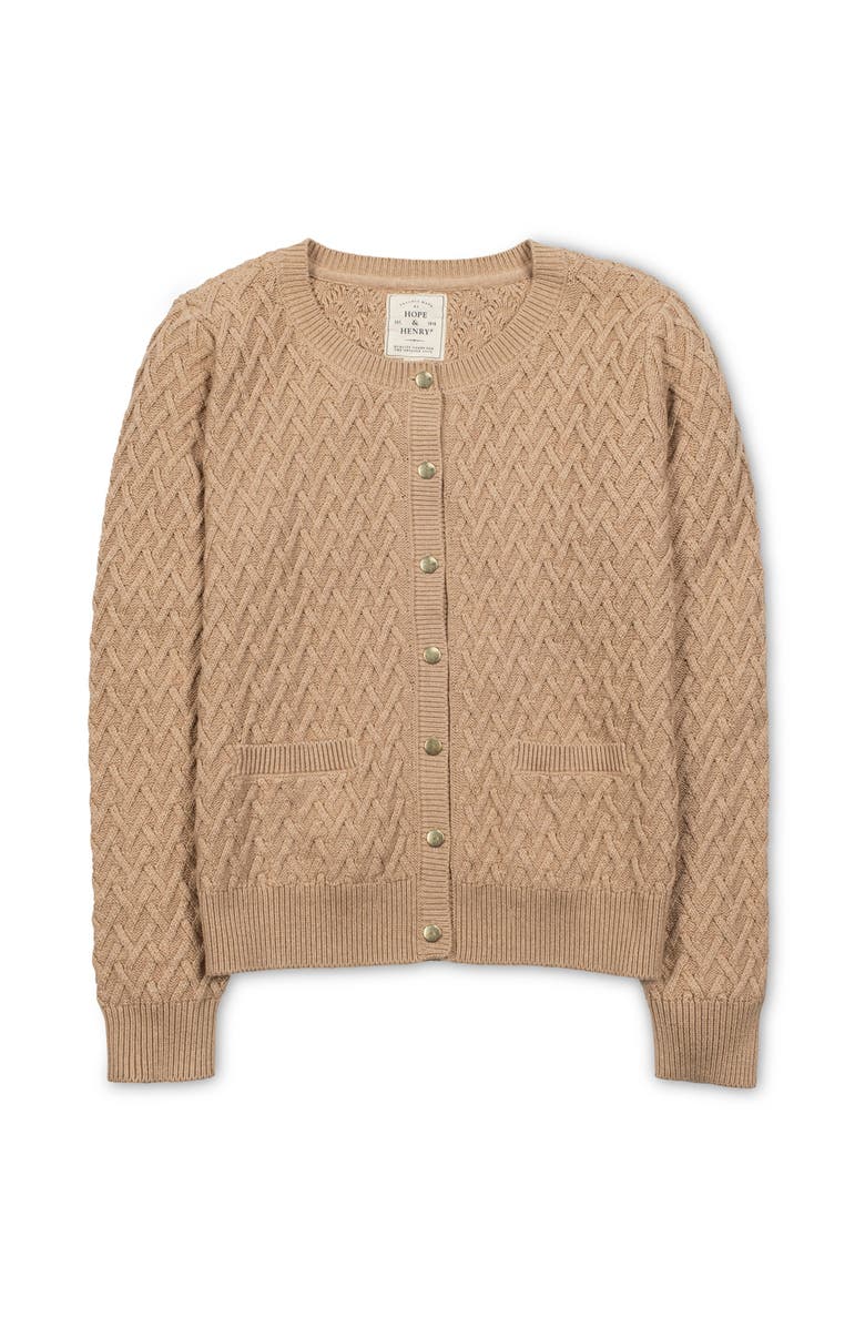 Hope & Henry Organic Herringbone Stitch Cardigan Sweater, Alternate, color, Camel Heather