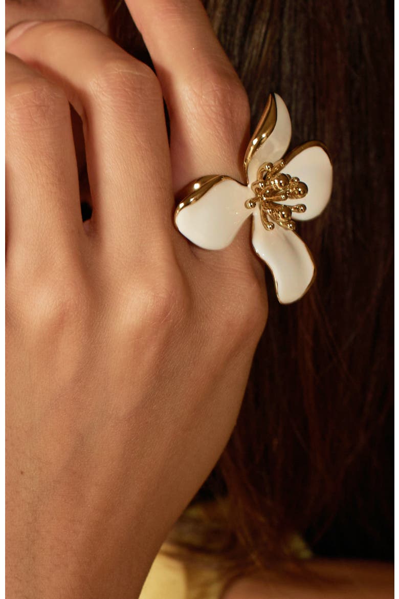 Large Iris Blossom Ring, Alternate, color, White & Gold