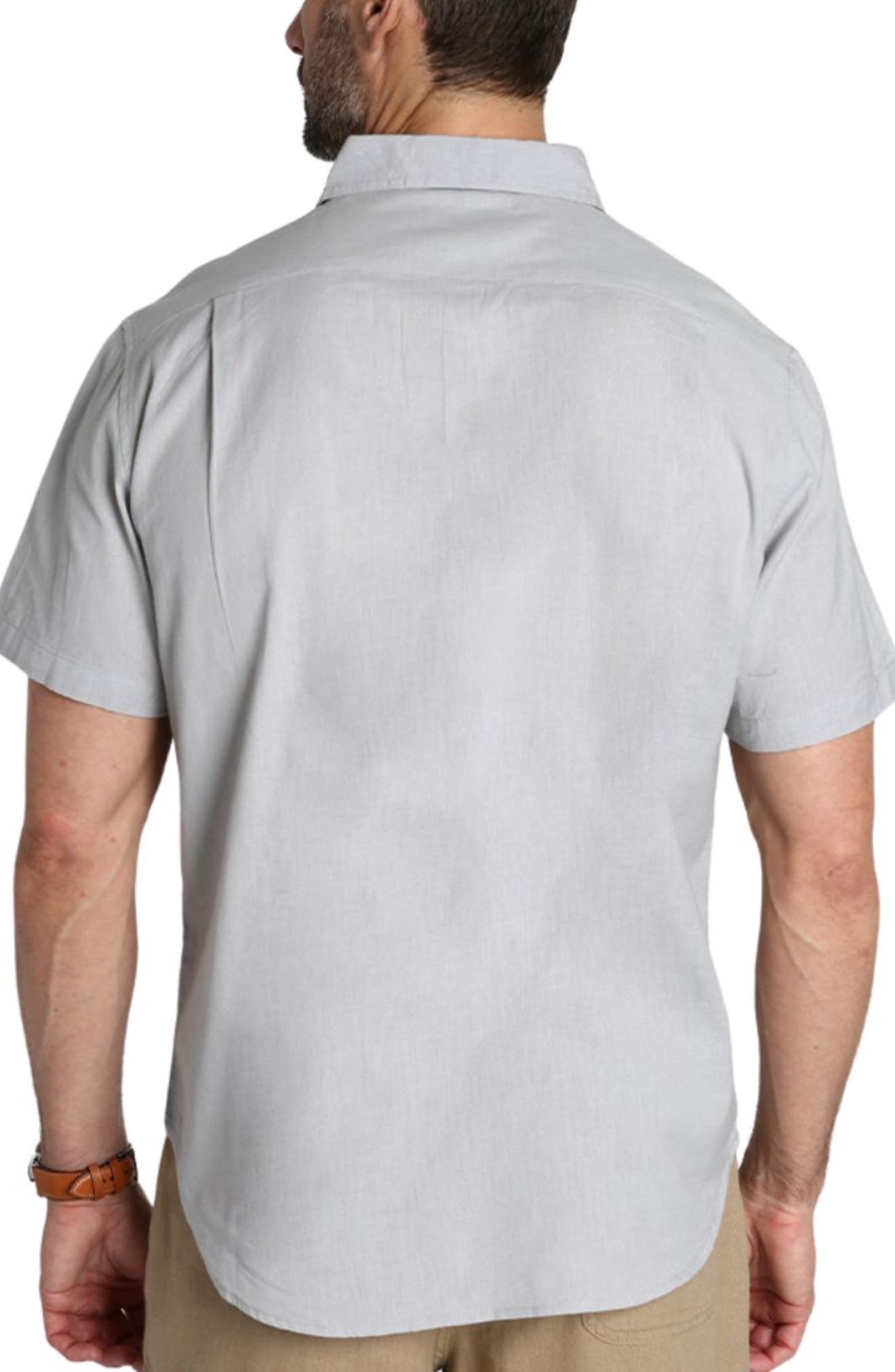 Solid Short Sleeve Cotton & Linen Button-Up Shirt - image 2