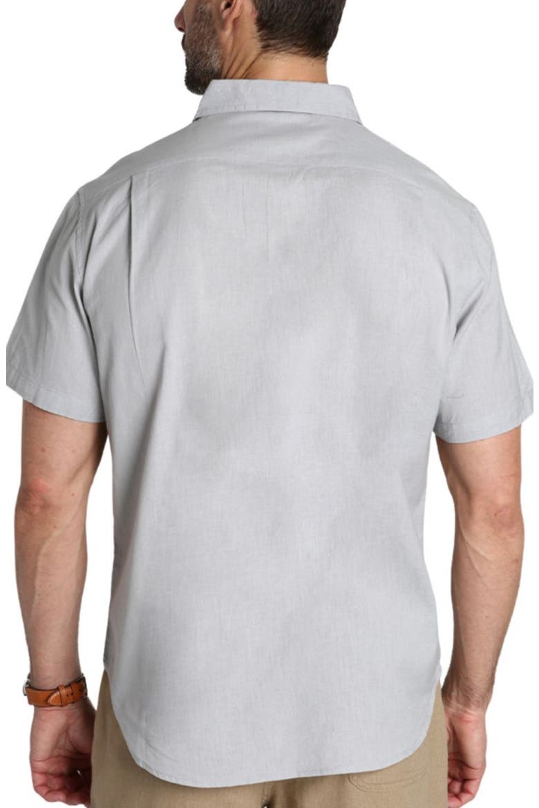 Solid Short Sleeve Cotton & Linen Button-Up Shirt, Alternate, color, GREY