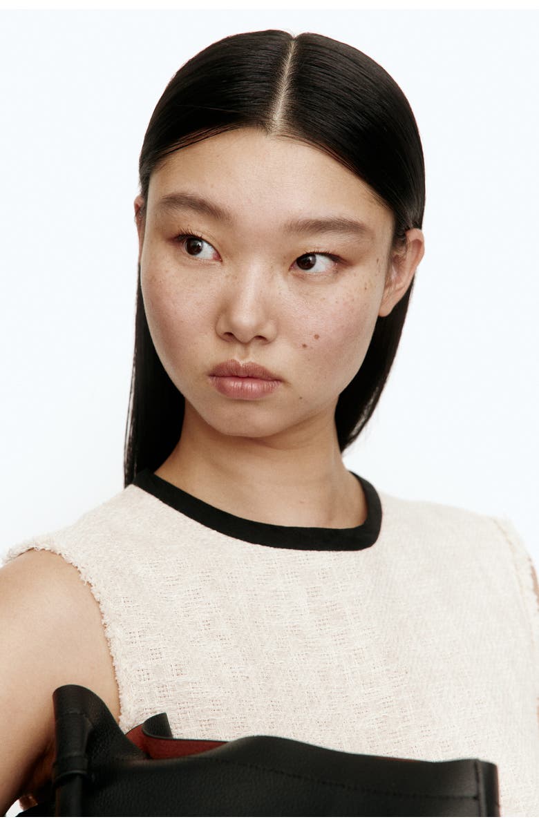 H&M Linen-blend shift dress, Alternate, color, Light Beige/Black