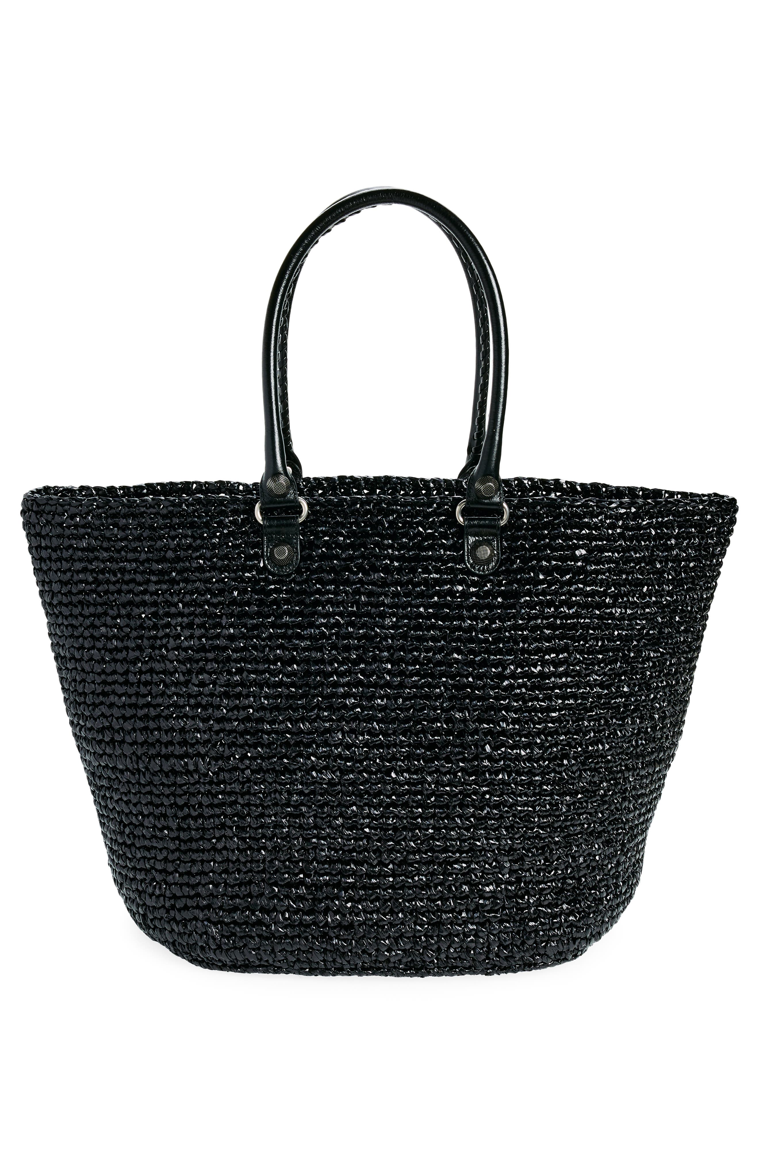 Le Cagole Nylon Raffia Tote, Alternate, color, BLACK