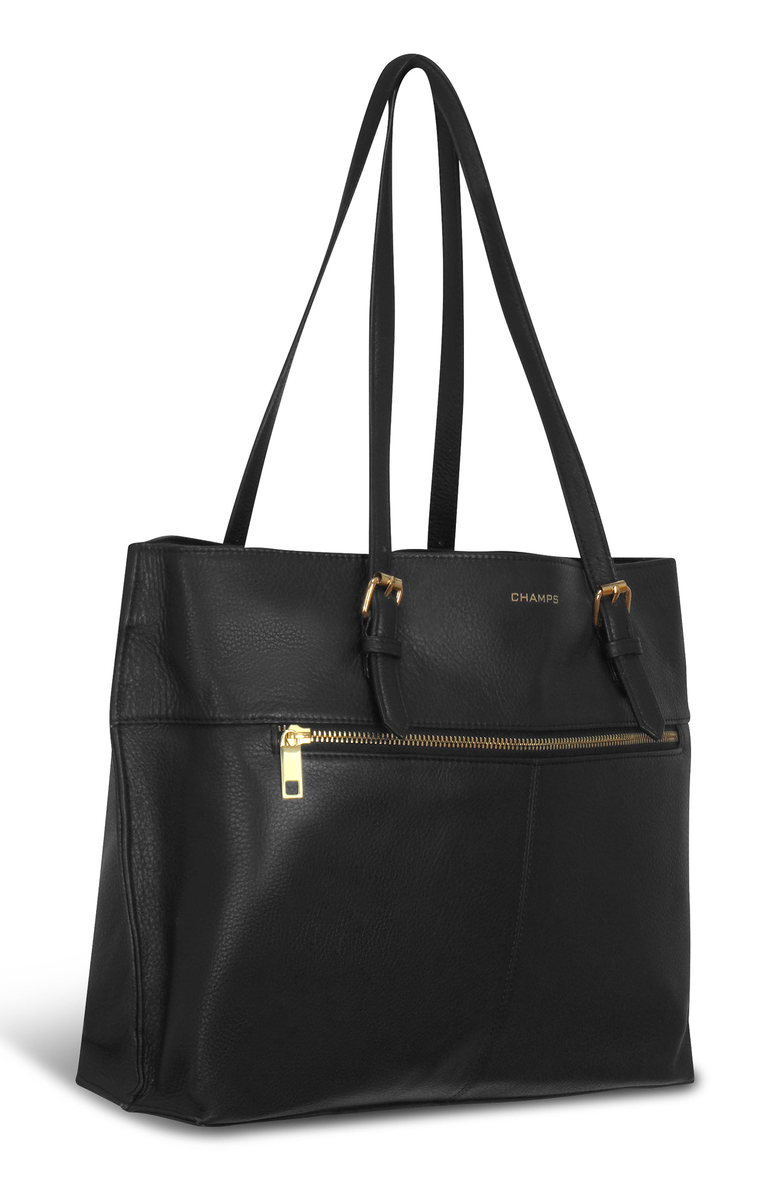 Leather Tote, Alternate, color, BLACK